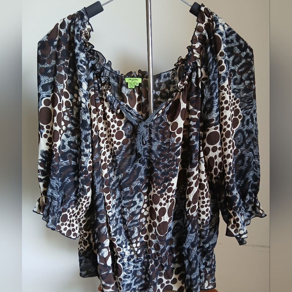 Agora Size 2X Animal Print Blouse Sheer - Picture 2 of 11